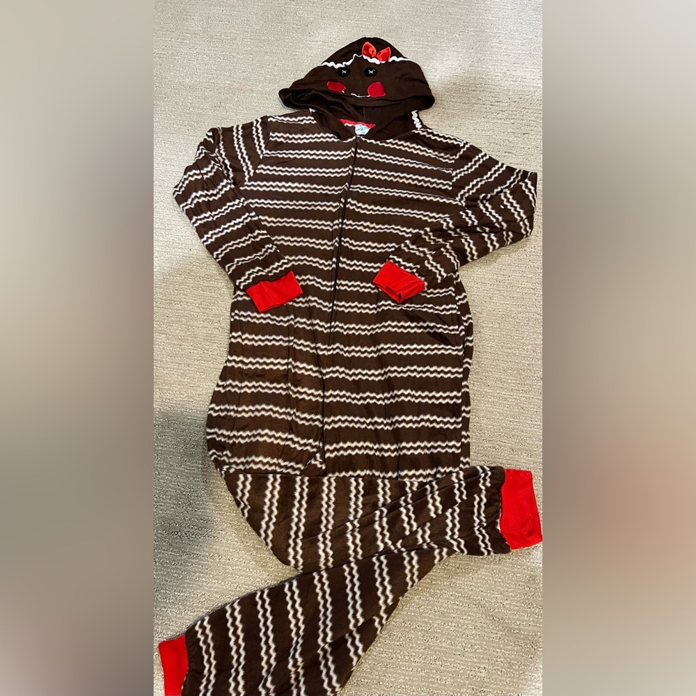 Gingerbread Man Christmas Onesie Pajamas XL